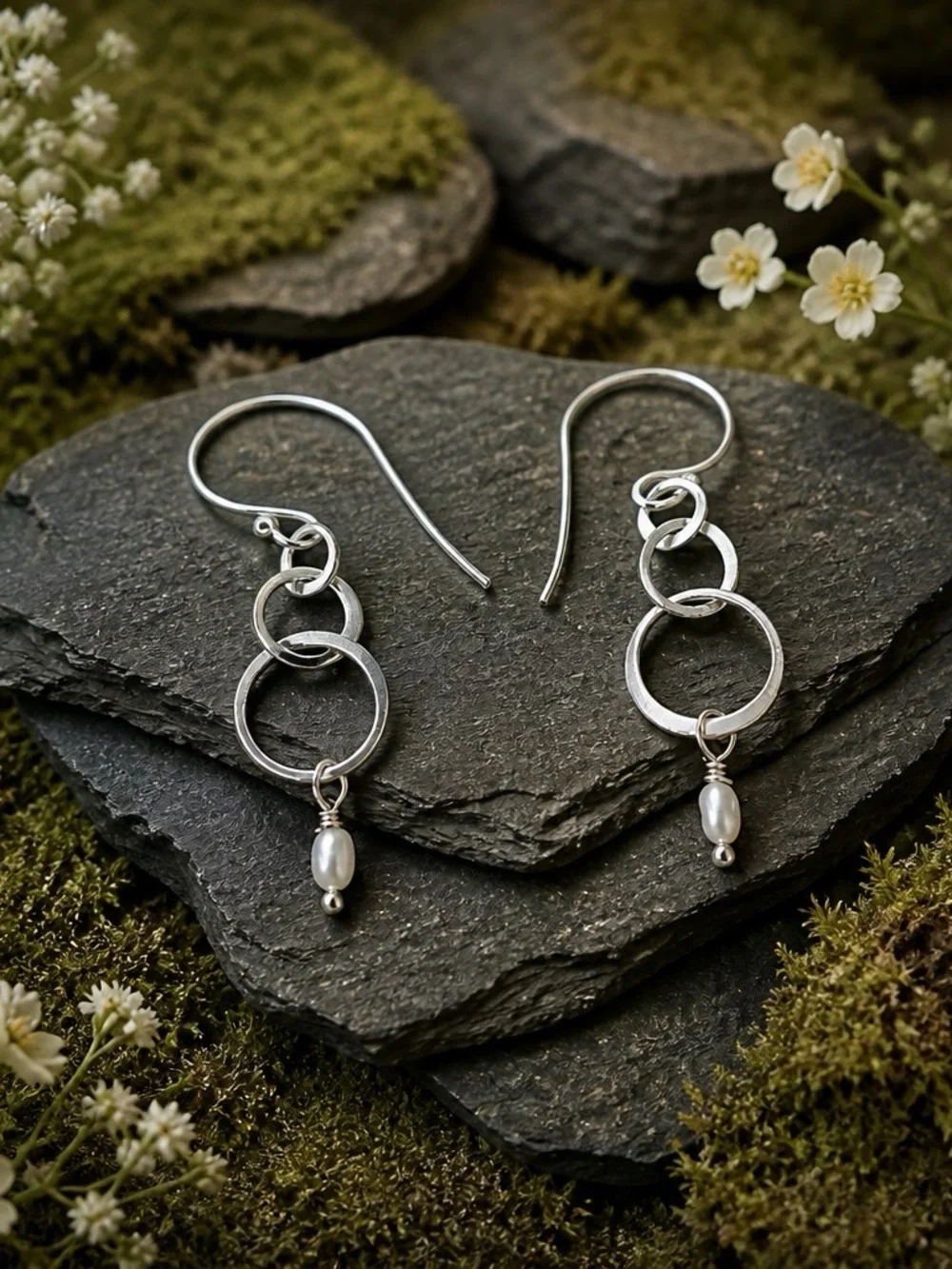 Silver Rings Pearl Drop Earrings - Women Jewelry